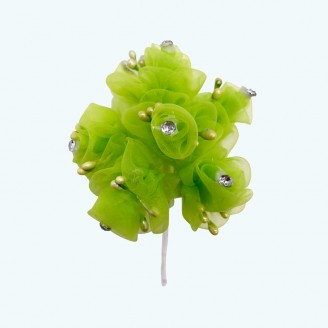 2.5" Diameter Rhinestone Organza Flower 6X12 | Apple